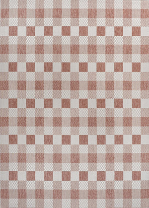 HomeRoots 5' Salmon & Cream Geometric Area Rug - Indoor/Outdoor, Stylish, Durable, Easy Care for Modern Spaces 703578