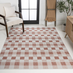 HomeRoots 5' Salmon & Cream Geometric Area Rug - Indoor/Outdoor, Stylish, Durable, Easy Care for Modern Spaces 703578