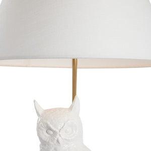 Chelsea House Hoot Ceramic Owl Lamp Left-Facing By Shayla Copas — White Glaze With Gold Leaf On Clear Base, 27.5" 70358