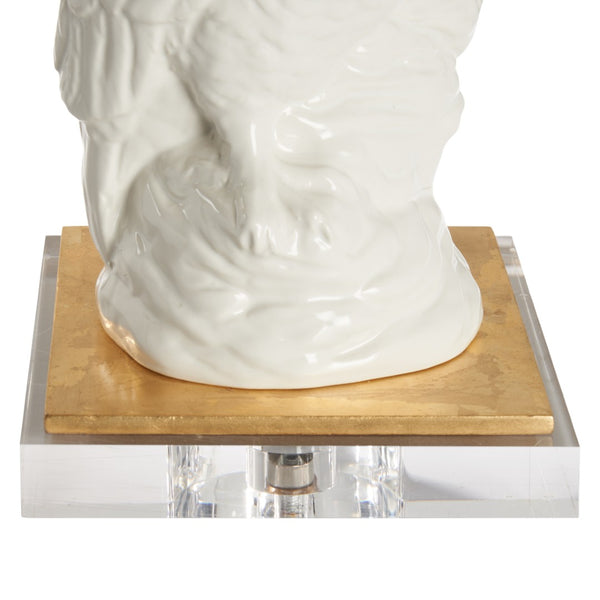 Chelsea House Hoot Ceramic Owl Lamp Left-Facing By Shayla Copas — White Glaze With Gold Leaf On Clear Base, 27.5" 70358