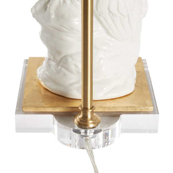 Chelsea House Hoot Ceramic Owl Lamp Left-Facing By Shayla Copas — White Glaze With Gold Leaf On Clear Base, 27.5" 70358