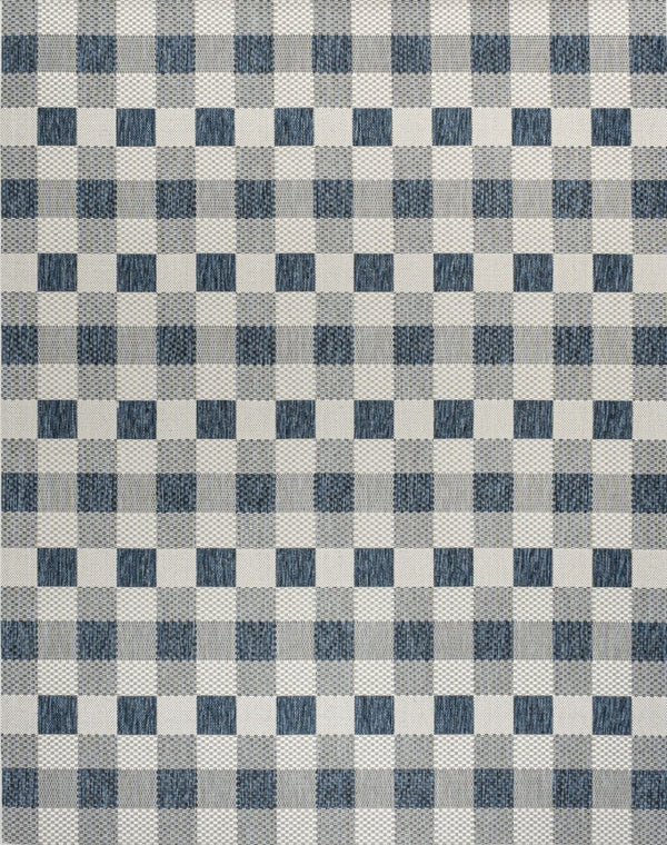 HomeRoots 5' X 8' Navy Blue Geometric Indoor Outdoor Area Rug - Modern Design, Durable, Low-Maintenance Style 703582