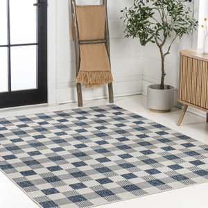 HomeRoots 5' X 8' Navy Blue Geometric Indoor Outdoor Area Rug - Modern Design, Durable, Low-Maintenance Style 703582