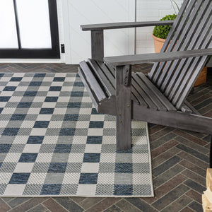 HomeRoots 5' X 8' Navy Blue Geometric Indoor Outdoor Area Rug - Modern Design, Durable, Low-Maintenance Style 703582