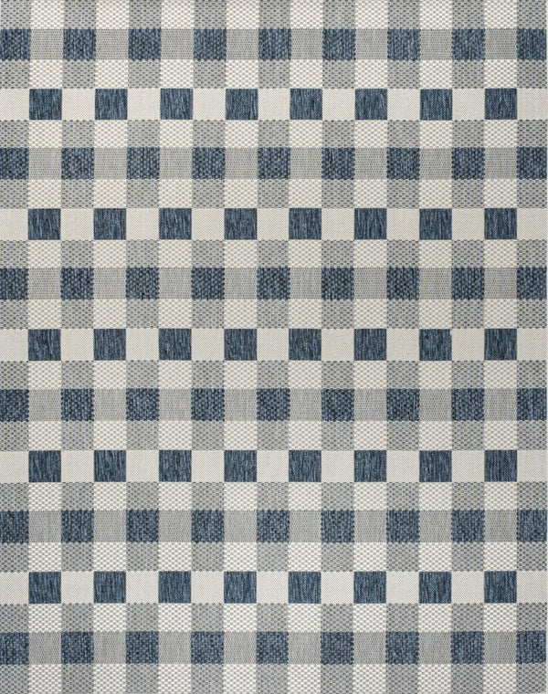 HomeRoots 8' X 10' Navy Blue & Cream Geometric Area Rug - Indoor/Outdoor Durability with Modern Style & Easy Care 703583