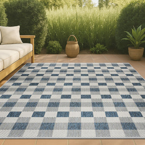 HomeRoots 8' X 10' Navy Blue & Cream Geometric Area Rug - Indoor/Outdoor Durability with Modern Style & Easy Care 703583
