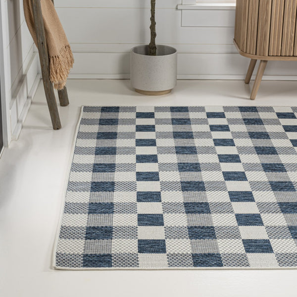 HomeRoots 8' X 10' Navy Blue & Cream Geometric Area Rug - Indoor/Outdoor Durability with Modern Style & Easy Care 703583