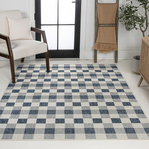 HomeRoots 8' X 10' Navy Blue & Cream Geometric Area Rug - Indoor/Outdoor Durability with Modern Style & Easy Care 703583