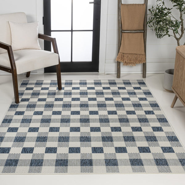 HomeRoots 8' X 10' Navy Blue & Cream Geometric Area Rug - Indoor/Outdoor Durability with Modern Style & Easy Care 703583