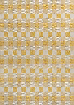 HomeRoots 5' Vibrant Yellow & Cream Geometric Area Rug - Stylish Indoor/Outdoor Decor for Modern Spaces 703586