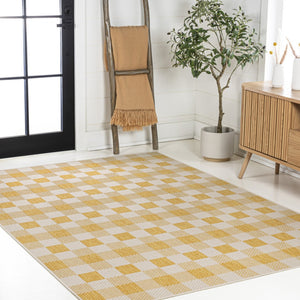 HomeRoots 5' Vibrant Yellow & Cream Geometric Area Rug - Stylish Indoor/Outdoor Decor for Modern Spaces 703586