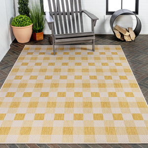 HomeRoots 5' Vibrant Yellow & Cream Geometric Area Rug - Stylish Indoor/Outdoor Decor for Modern Spaces 703586