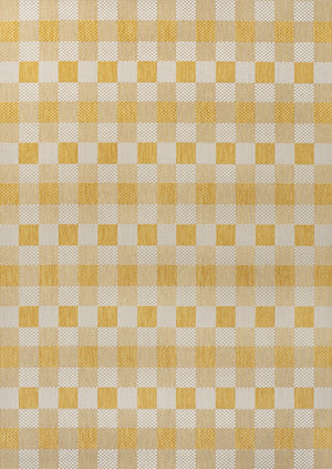 HomeRoots 8' X 10' Yellow and Cream Geometric Indoor Outdoor Area Rug - Stylish, Durable, and Easy to Clean! 703587