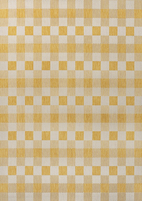HomeRoots 8' X 10' Yellow and Cream Geometric Indoor Outdoor Area Rug - Stylish, Durable, and Easy to Clean! 703587