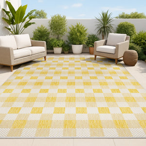 HomeRoots 8' X 10' Yellow and Cream Geometric Indoor Outdoor Area Rug - Stylish, Durable, and Easy to Clean! 703587
