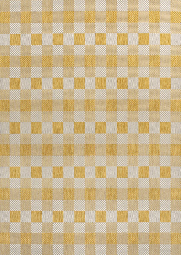 HomeRoots 8' X 10' Yellow and Cream Geometric Indoor Outdoor Area Rug - Stylish, Durable, and Easy to Clean! 703587