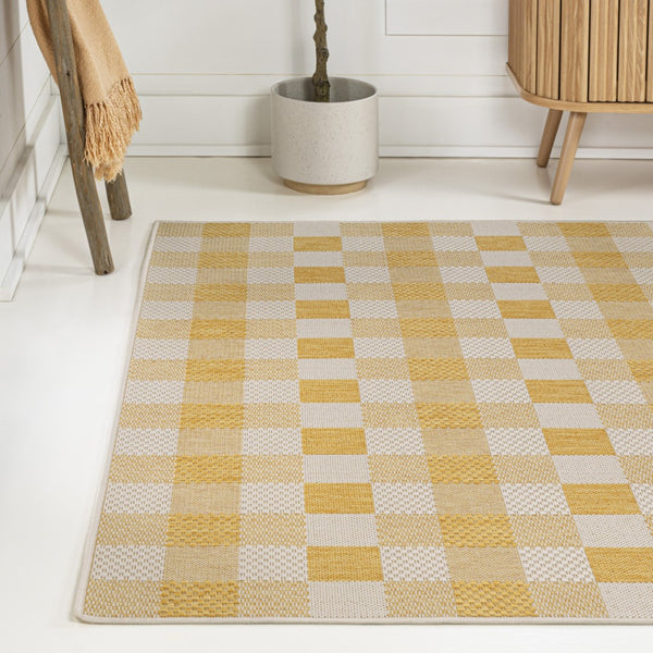 HomeRoots 8' X 10' Yellow and Cream Geometric Indoor Outdoor Area Rug - Stylish, Durable, and Easy to Clean! 703587