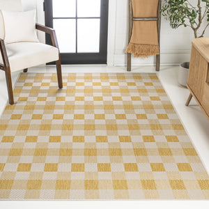 HomeRoots 8' X 10' Yellow and Cream Geometric Indoor Outdoor Area Rug - Stylish, Durable, and Easy to Clean! 703587