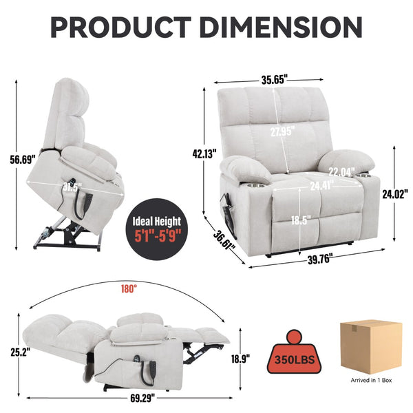 English Elm Dual Motor Power Lift Recliner with Massage Heat and Leatherair Upholstery for Living Room Beige W3224P295282