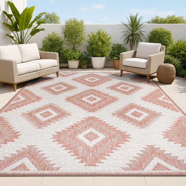 HomeRoots 8' X 10' Salmon and Cream Moroccan Indoor/Outdoor Rug – Stylish, Durable, Easy-Care Décor Solution! 703595