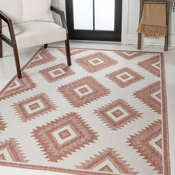 HomeRoots 8' X 10' Salmon and Cream Moroccan Indoor/Outdoor Rug – Stylish, Durable, Easy-Care Décor Solution! 703595