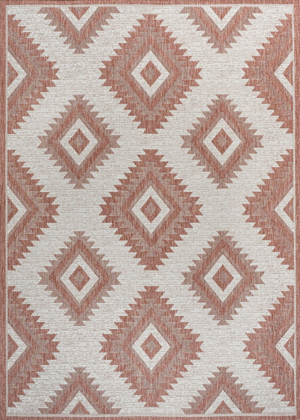 HomeRoots 8' X 10' Salmon and Cream Moroccan Indoor/Outdoor Rug – Stylish, Durable, Easy-Care Décor Solution! 703595
