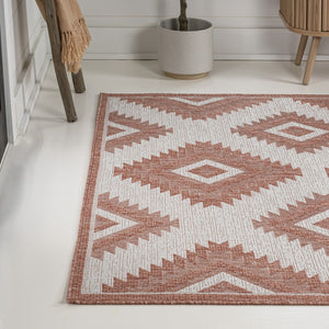 HomeRoots 8' X 10' Salmon and Cream Moroccan Indoor/Outdoor Rug – Stylish, Durable, Easy-Care Décor Solution! 703595