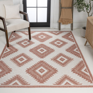 HomeRoots 8' X 10' Salmon and Cream Moroccan Indoor/Outdoor Rug – Stylish, Durable, Easy-Care Décor Solution! 703595