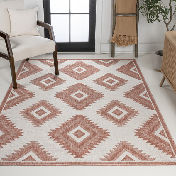 HomeRoots 8' X 10' Salmon and Cream Moroccan Indoor/Outdoor Rug – Stylish, Durable, Easy-Care Décor Solution! 703595