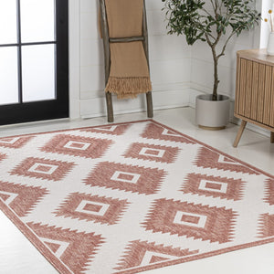 HomeRoots 8' X 10' Salmon and Cream Moroccan Indoor/Outdoor Rug – Stylish, Durable, Easy-Care Décor Solution! 703595