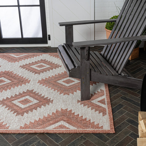 HomeRoots 8' X 10' Salmon and Cream Moroccan Indoor/Outdoor Rug – Stylish, Durable, Easy-Care Décor Solution! 703595