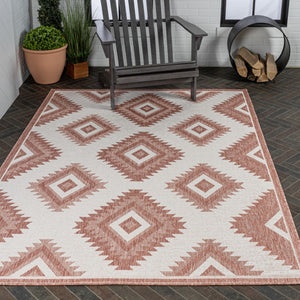 HomeRoots 8' X 10' Salmon and Cream Moroccan Indoor/Outdoor Rug – Stylish, Durable, Easy-Care Décor Solution! 703595
