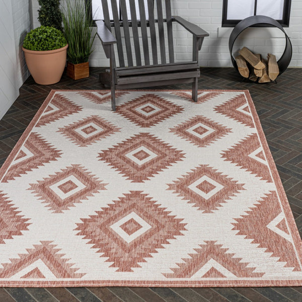 HomeRoots 8' X 10' Salmon and Cream Moroccan Indoor/Outdoor Rug – Stylish, Durable, Easy-Care Décor Solution! 703595