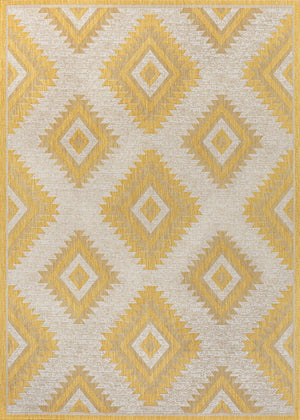 HomeRoots 5' X 8' Yellow And Cream Moroccan Indoor/Outdoor Area Rug – Durable, Stylish, and Easy to Clean! 703598