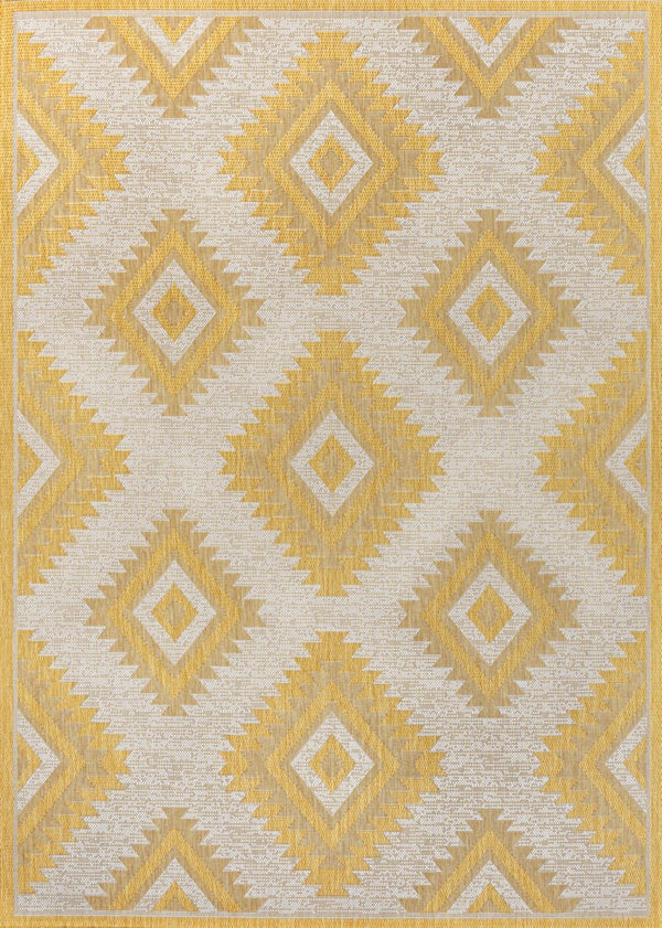 HomeRoots 5' X 8' Yellow And Cream Moroccan Indoor/Outdoor Area Rug – Durable, Stylish, and Easy to Clean! 703598