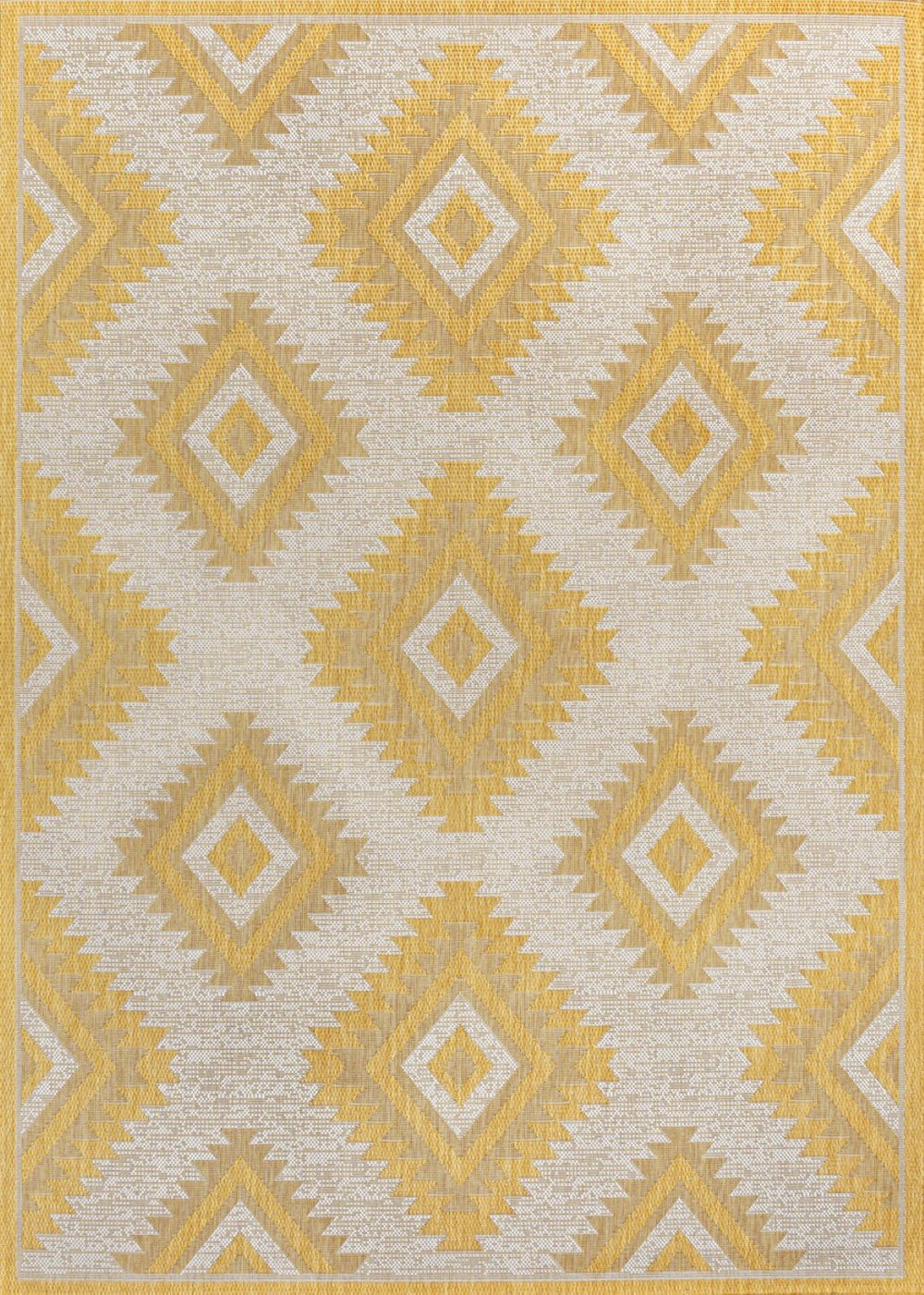 HomeRoots 5' X 8' Yellow And Cream Moroccan Indoor/Outdoor Area Rug – Durable, Stylish, and Easy to Clean! 703598