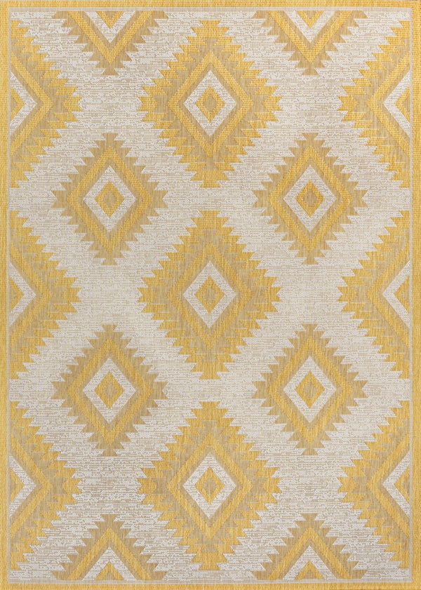 HomeRoots 5' X 8' Yellow And Cream Moroccan Indoor/Outdoor Area Rug – Durable, Stylish, and Easy to Clean! 703598
