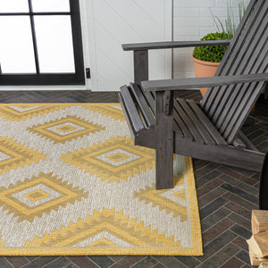 HomeRoots 5' X 8' Yellow And Cream Moroccan Indoor/Outdoor Area Rug – Durable, Stylish, and Easy to Clean! 703598