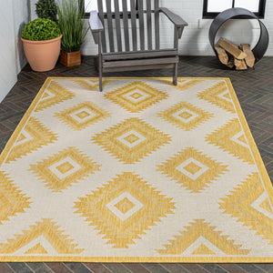 HomeRoots 5' X 8' Yellow And Cream Moroccan Indoor/Outdoor Area Rug – Durable, Stylish, and Easy to Clean! 703598