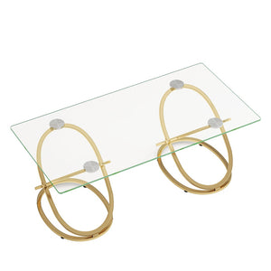 English Elm 31.50'' Sculptural Chrome Ring Base Coffee Table Gray Tempered Glass Luxury Living Room W757P412783