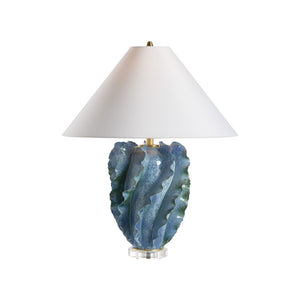 Chelsea House Ocean Waves Table Lamp With Blue-Green Glaze, Scalloped Ceramic Design On Clear Base For Coastal Ambience 70360