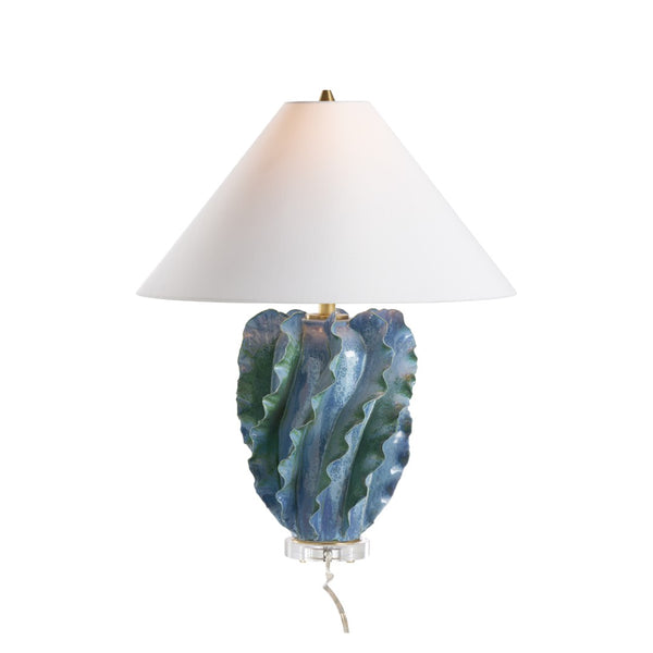 Chelsea House Ocean Waves Table Lamp With Blue-Green Glaze, Scalloped Ceramic Design On Clear Base For Coastal Ambience 70360