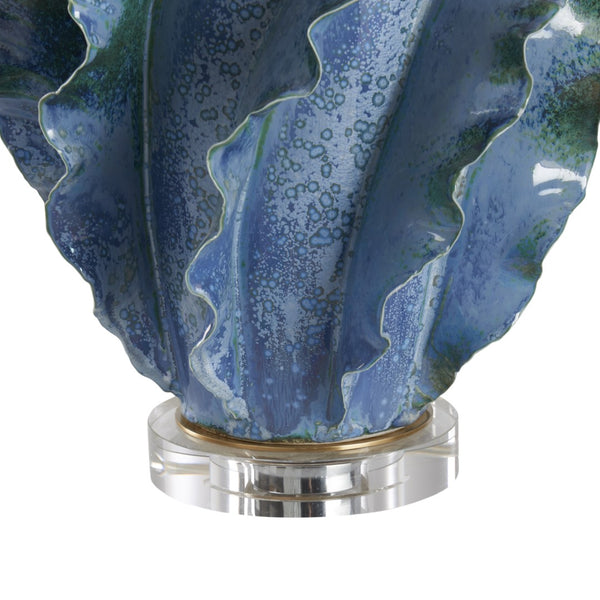 Chelsea House Ocean Waves Table Lamp With Blue-Green Glaze, Scalloped Ceramic Design On Clear Base For Coastal Ambience 70360