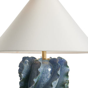 Chelsea House Ocean Waves Table Lamp With Blue-Green Glaze, Scalloped Ceramic Design On Clear Base For Coastal Ambience 70360