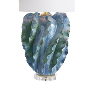 Chelsea House Ocean Waves Table Lamp With Blue-Green Glaze, Scalloped Ceramic Design On Clear Base For Coastal Ambience 70360