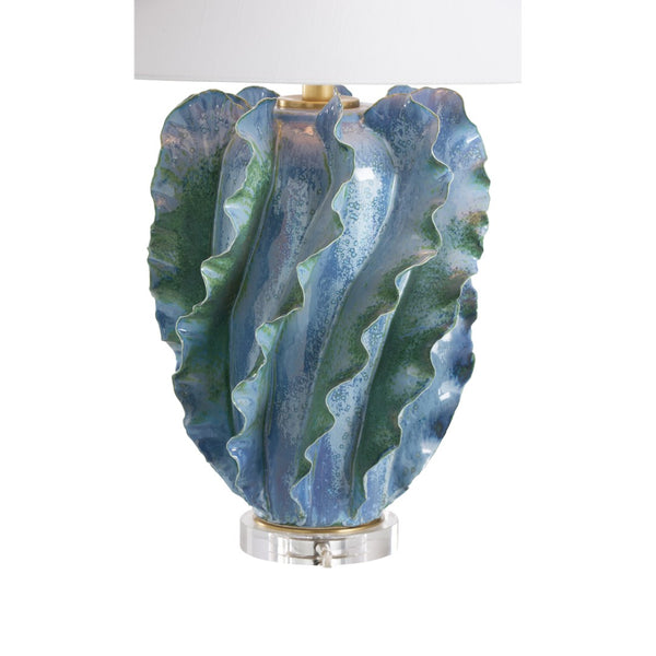 Chelsea House Ocean Waves Table Lamp With Blue-Green Glaze, Scalloped Ceramic Design On Clear Base For Coastal Ambience 70360