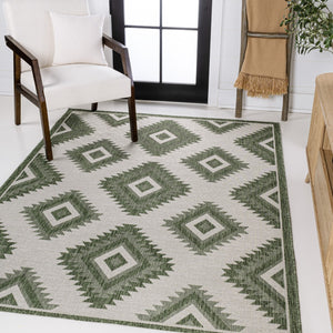 HomeRoots 5' Stylish Green and Cream Moroccan Area Rug for Indoor & Outdoor Use - Durable, Low-Maintenance Design 703602