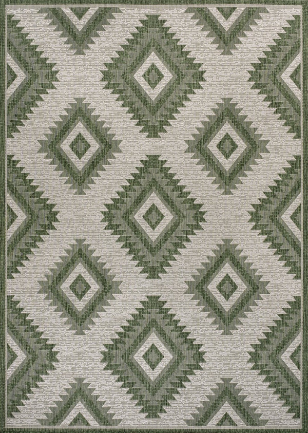 HomeRoots 5' Stylish Green and Cream Moroccan Area Rug for Indoor & Outdoor Use - Durable, Low-Maintenance Design 703602