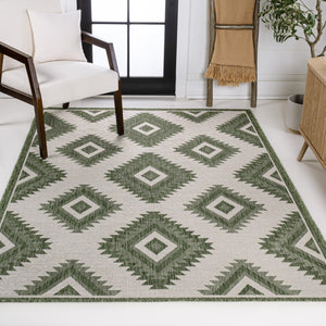 HomeRoots 5' Stylish Green and Cream Moroccan Area Rug for Indoor & Outdoor Use - Durable, Low-Maintenance Design 703602