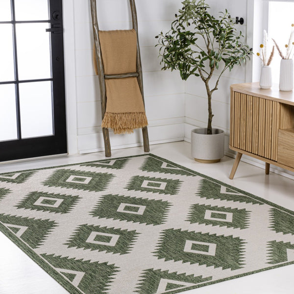 HomeRoots 5' Stylish Green and Cream Moroccan Area Rug for Indoor & Outdoor Use - Durable, Low-Maintenance Design 703602